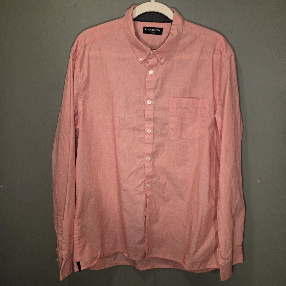 Kenneth Cole Long Sleeve Button Up Shirt 100% Cotton, Men's Size XL, Red Pink